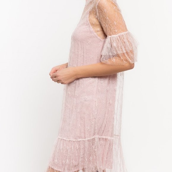 NWT POL Pretty in Pink Lace Lined Dress Large - Picture 4 of 6